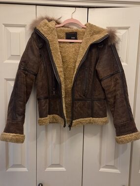 Genuine Leather Jacket With Raccoon Fur Hood